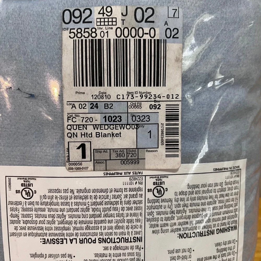 Sealy Heated Electric Blanket Queen Wedgewood Blue Dual Control Vtg Style NEW